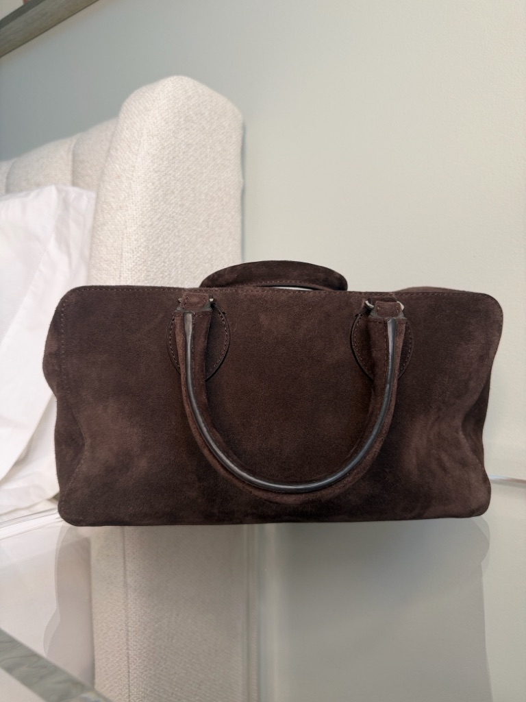 Reformation Medium Patritzia Bag In Dark Brown Suede.